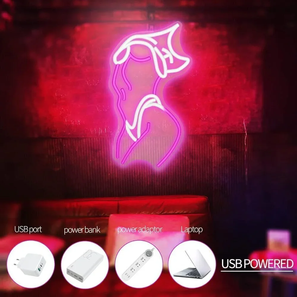 🆕Lady Neon Wall Decor Pink White LED Light Sign for Preppy Room Decor Light